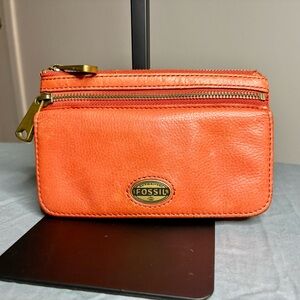 Fossil Vintage Vibrant Orange Leather Snap Wallet